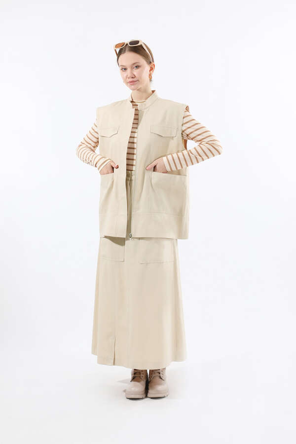 Önü Fermuarlı Yelek Etek Takım Taş - 1