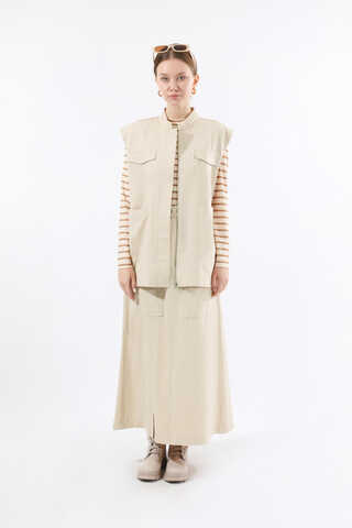 Önü Fermuarlı Yelek Etek Takım Taş - 3