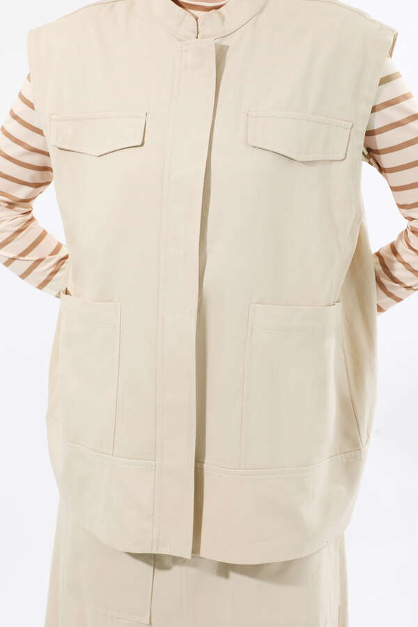 Önü Fermuarlı Yelek Etek Takım Taş - 4