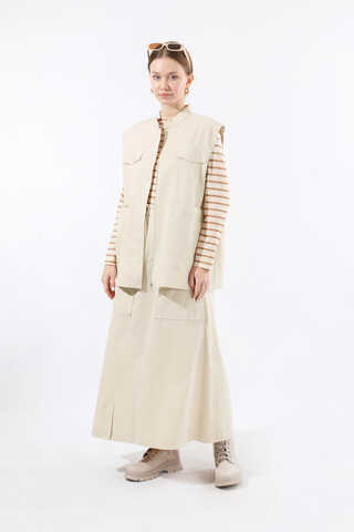 Önü Fermuarlı Yelek Etek Takım Taş - 5