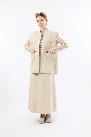 Önü Fermuarlı Yelek Etek Takım Taş - 1