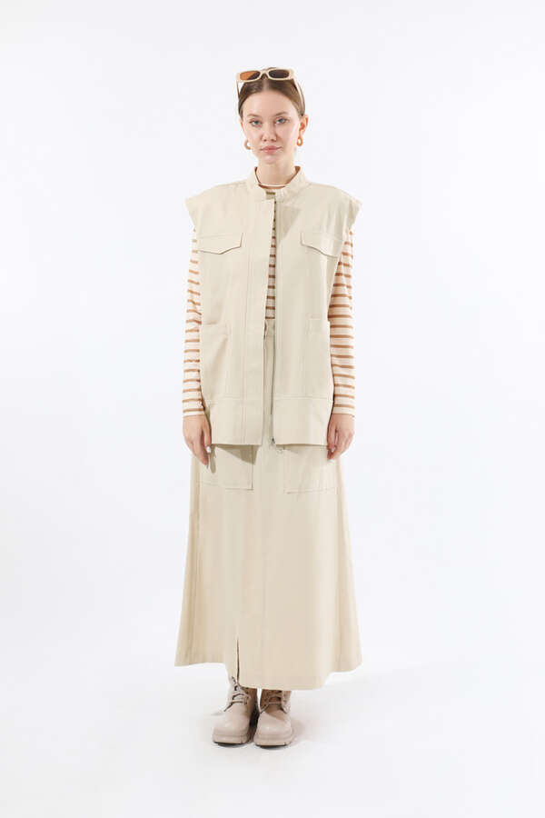 Önü Fermuarlı Yelek Etek Takım Taş - 3