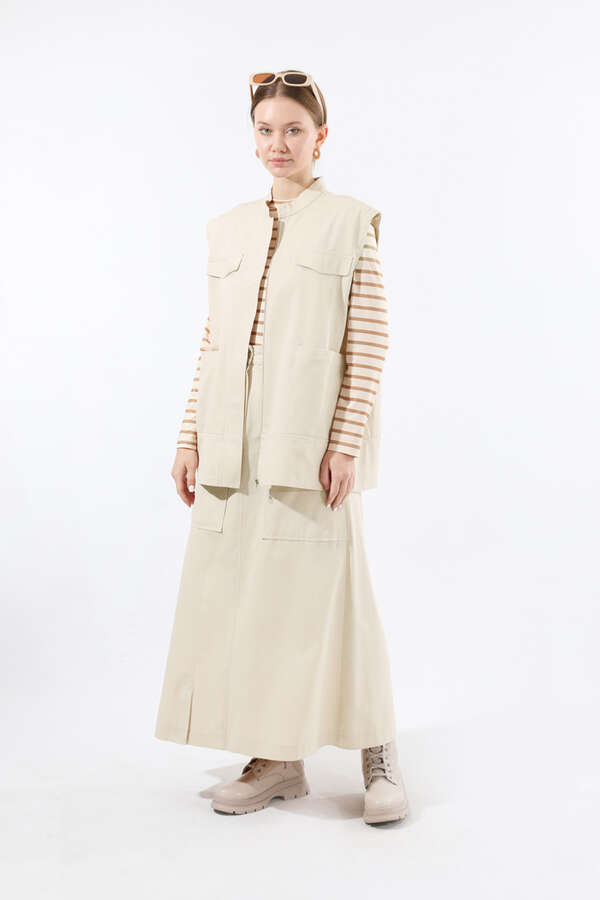 Önü Fermuarlı Yelek Etek Takım Taş - 5