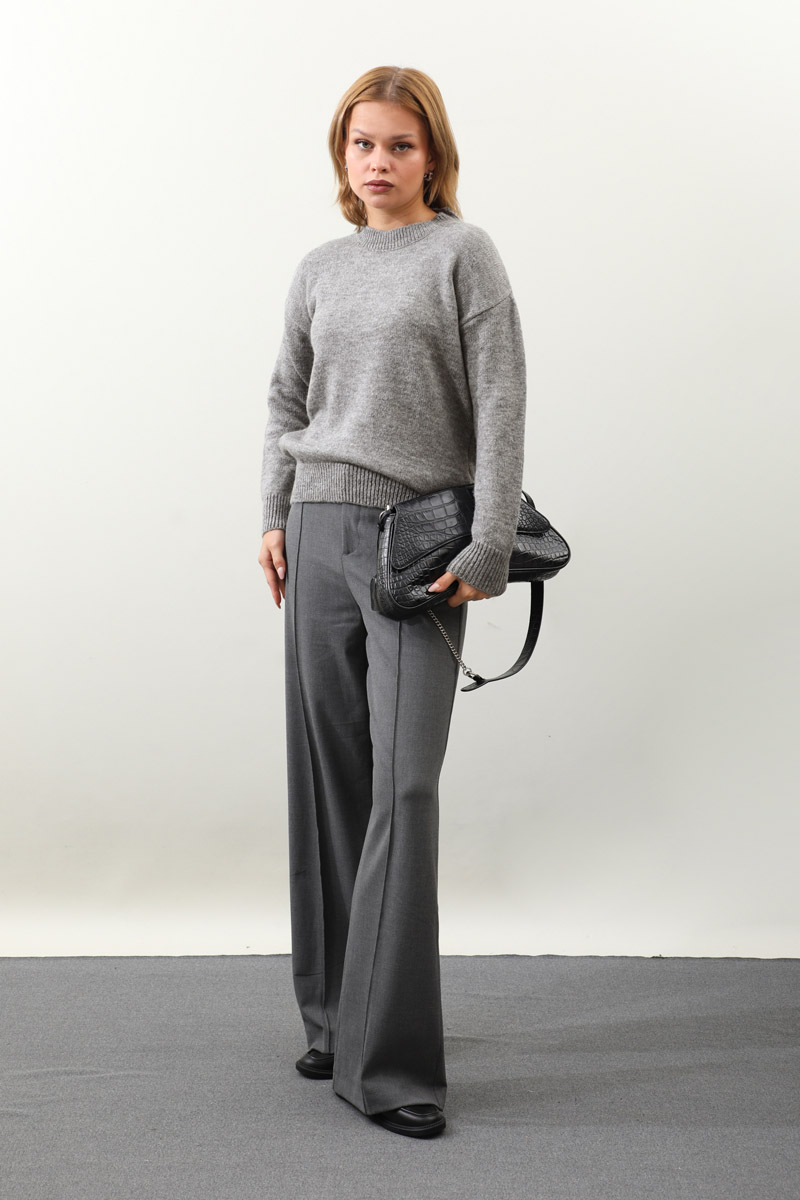 Önü Oval Kısa Kazak Gri