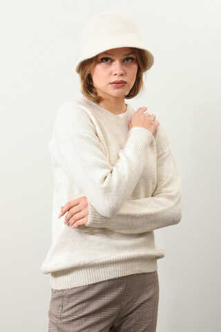 Önü Oval Kısa Kazak Krem - 3