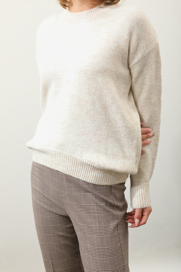 Önü Oval Kısa Kazak Krem - 5