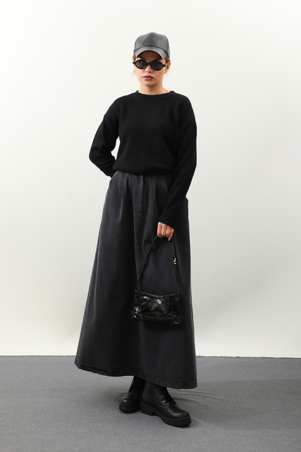 Önü Oval Kısa Kazak Siyah - 2