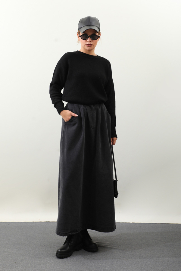 Önü Oval Kısa Kazak Siyah - 3