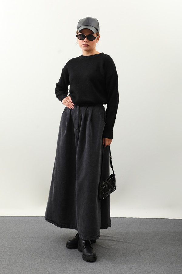 Önü Oval Kısa Kazak Siyah - 4