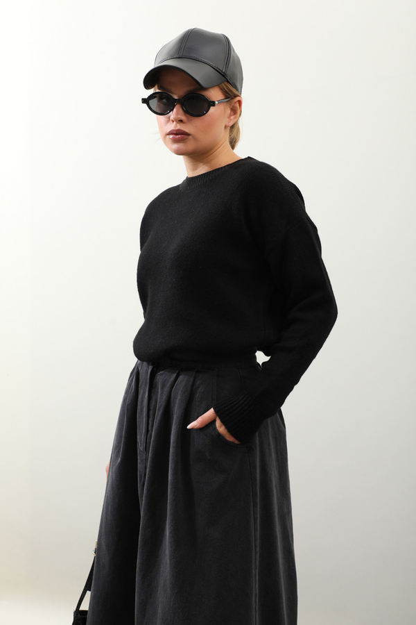 Önü Oval Kısa Kazak Siyah - 5