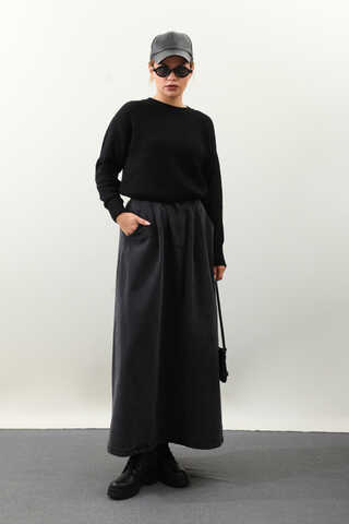 Önü Oval Kısa Kazak Siyah - 3