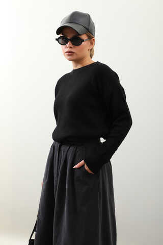 Önü Oval Kısa Kazak Siyah - 5