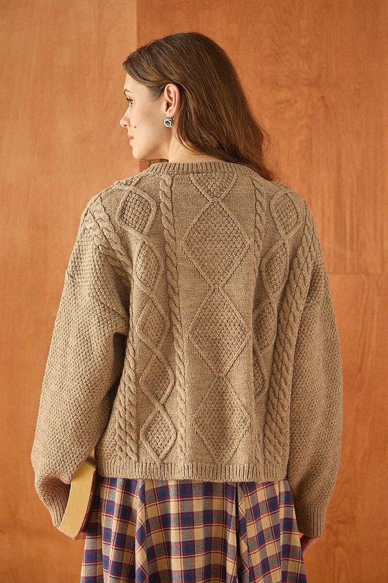 Örgülü Triko Hırka Camel - 6