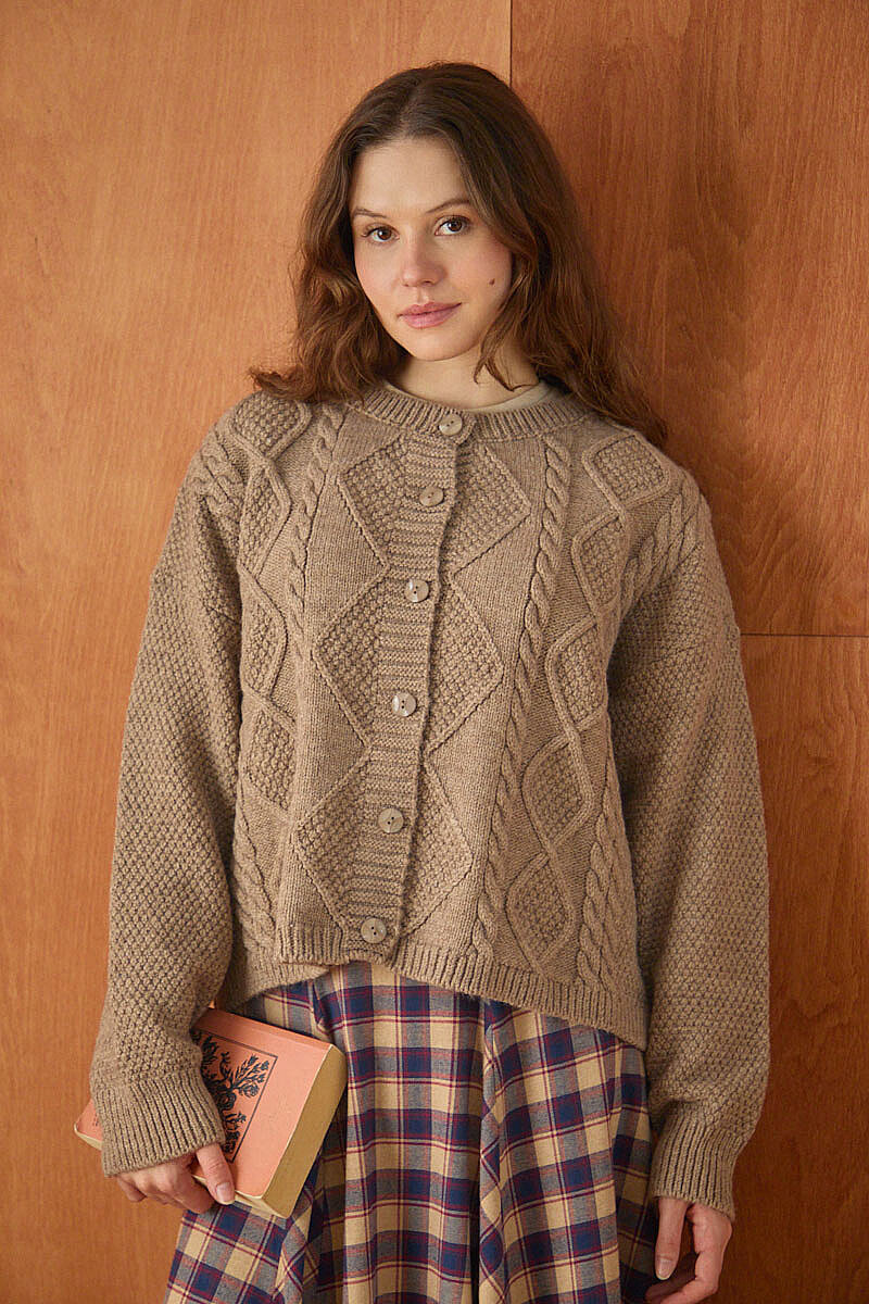 Örgülü Triko Hırka Camel - 5