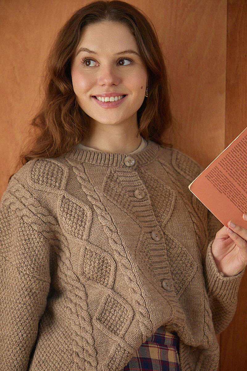 Örgülü Triko Hırka Camel - 4