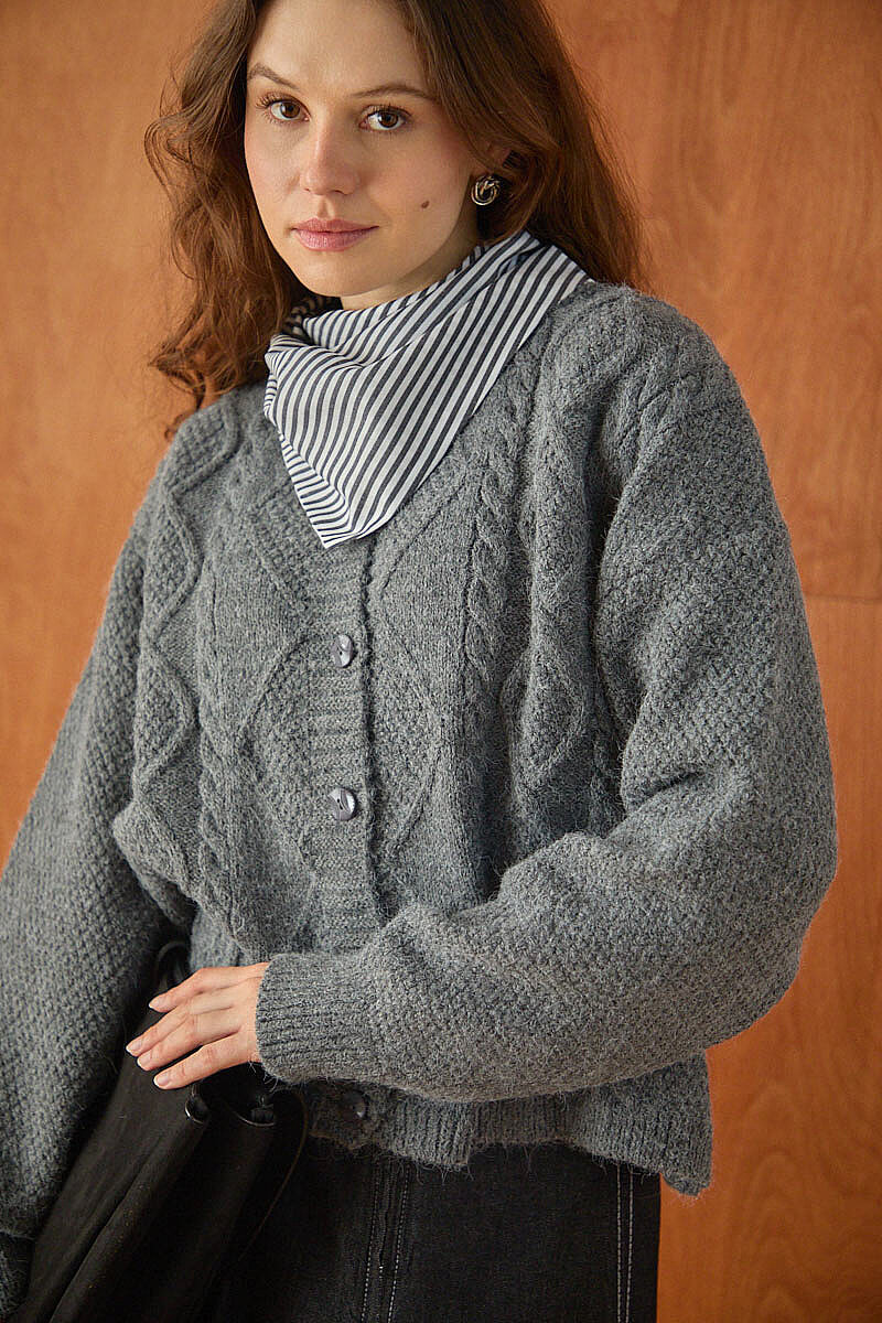 Örgülü Triko Hırka Füme - 4