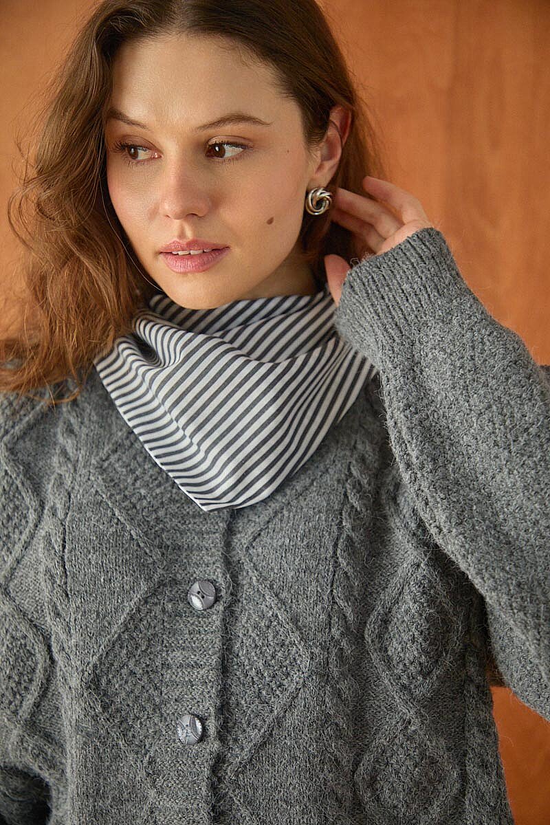 Örgülü Triko Hırka Füme - 3