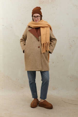 Örme Garnili Kaşe Ceket Camel - 3