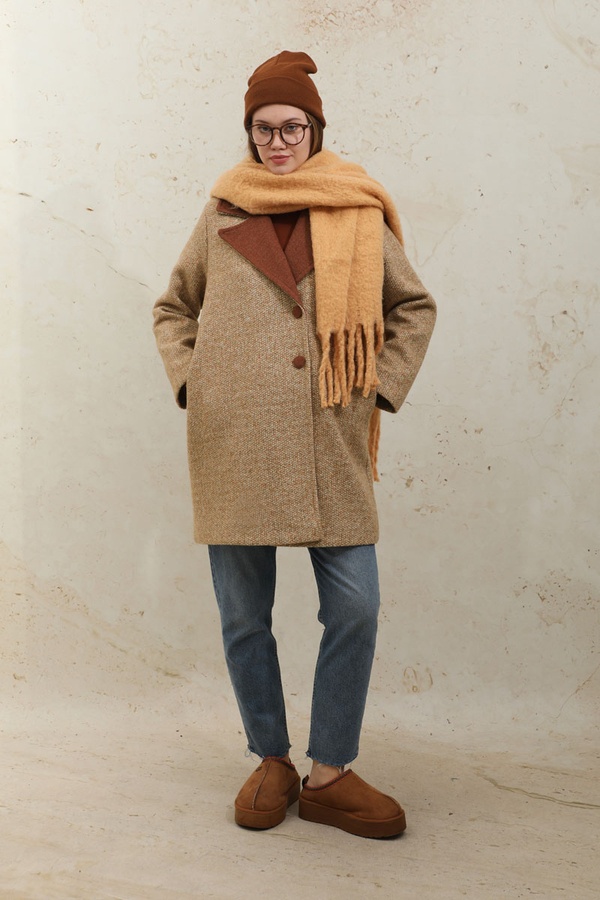 Örme Garnili Kaşe Ceket Camel - 3