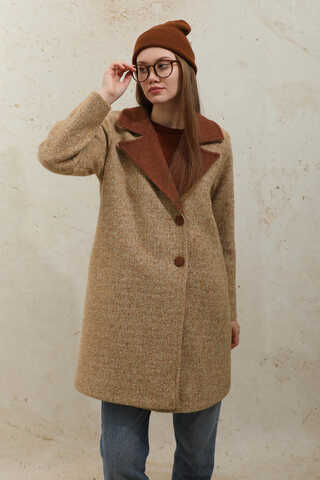 Örme Garnili Kaşe Ceket Camel - 5