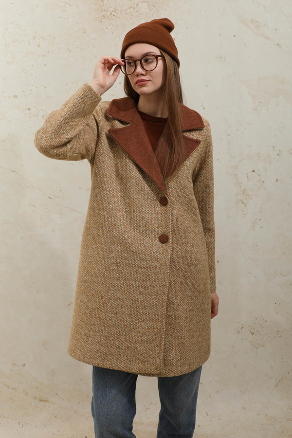 Örme Garnili Kaşe Ceket Camel - 5