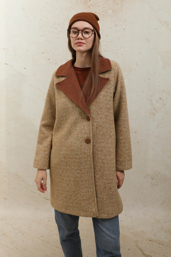 Örme Garnili Kaşe Ceket Camel - 6