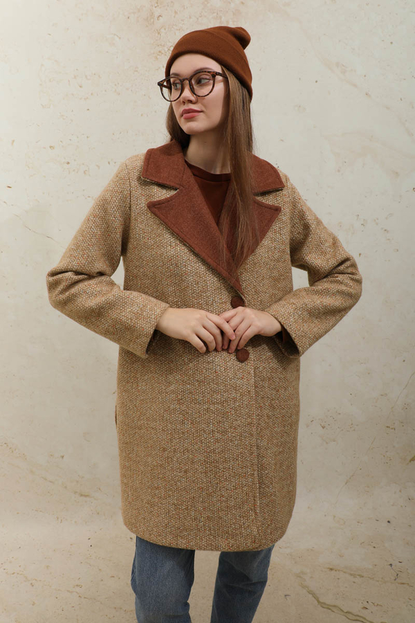 Örme Garnili Kaşe Ceket Camel - 7