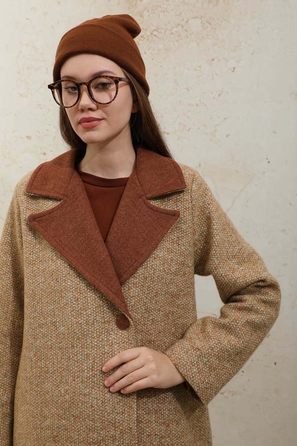 Örme Garnili Kaşe Ceket Camel - 8