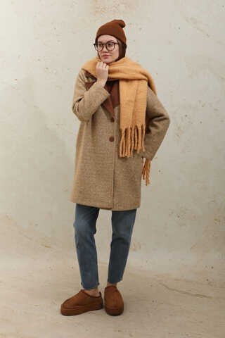 Örme Garnili Kaşe Ceket Camel - 4