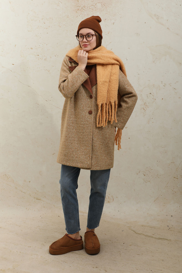 Örme Garnili Kaşe Ceket Camel - 4