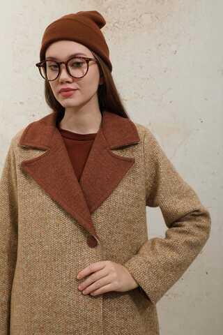 Örme Garnili Kaşe Ceket Camel - 8