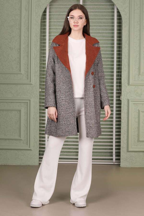 Örme Garnili Kaşe Ceket Gri - 4