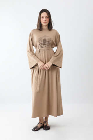 Osmanlı Baskılı Sweat Elbise Camel - 4