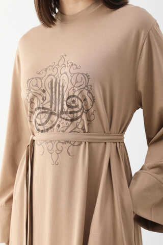 Osmanlı Baskılı Sweat Elbise Camel - 5