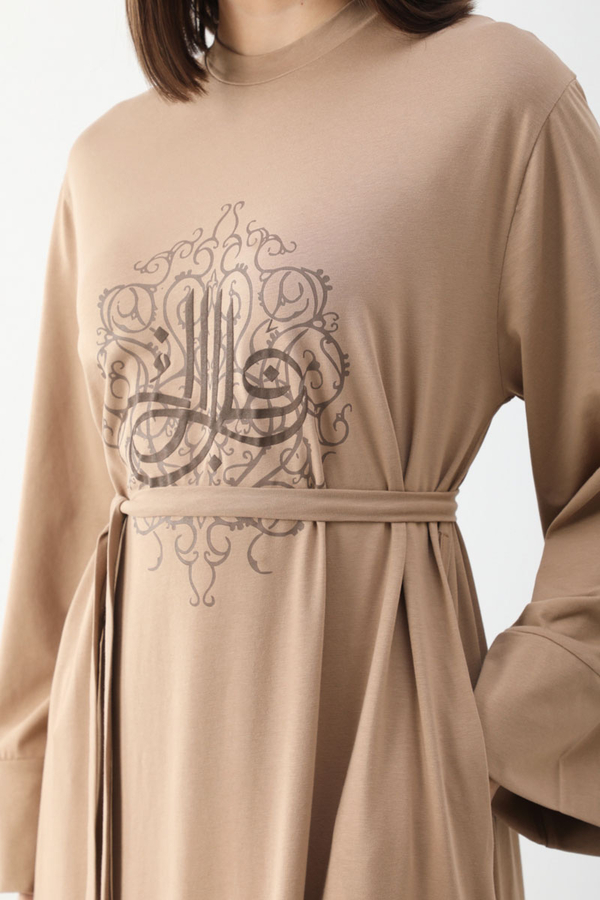 Osmanlı Baskılı Sweat Elbise Camel - 5