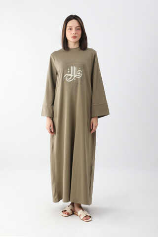 Osmanlı Baskılı Sweat Elbise Haki - 3