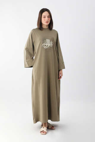Osmanlı Baskılı Sweat Elbise Haki - 4