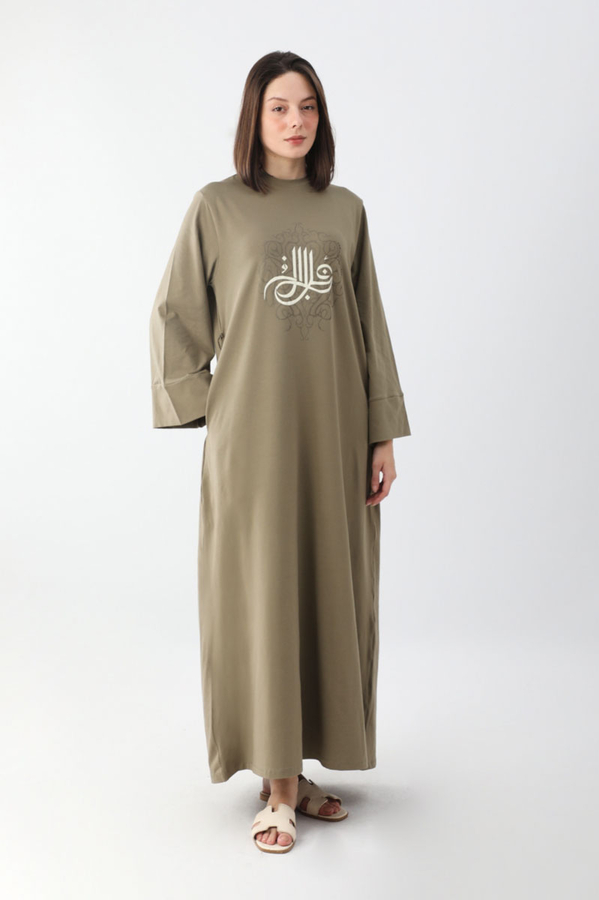Osmanlı Baskılı Sweat Elbise Haki - 4