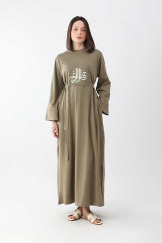 Osmanlı Baskılı Sweat Elbise Haki - 1