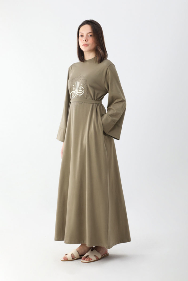 Osmanlı Baskılı Sweat Elbise Haki - 6