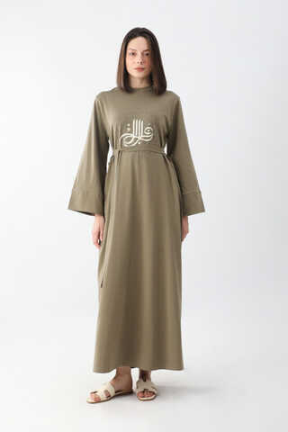 Osmanlı Baskılı Sweat Elbise Haki - 8