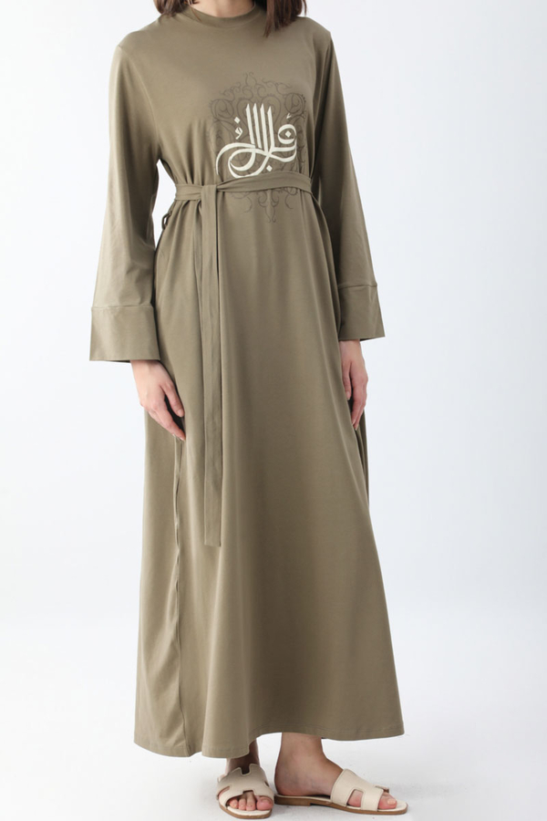 Osmanlı Baskılı Sweat Elbise Haki - 9