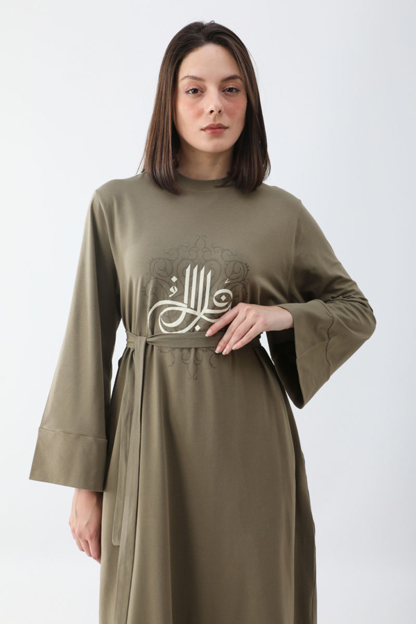 Osmanlı Baskılı Sweat Elbise Haki - 2