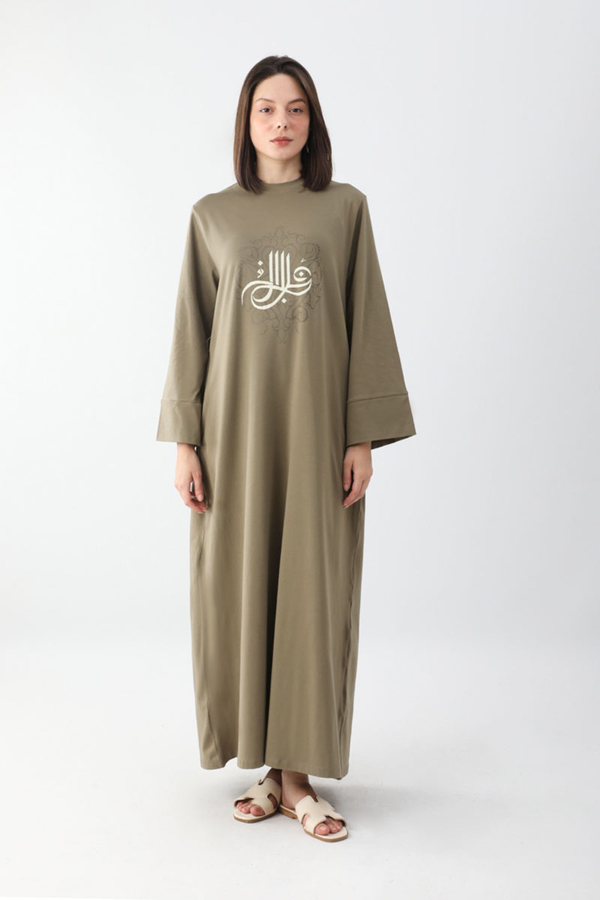 Osmanlı Baskılı Sweat Elbise Haki - 3