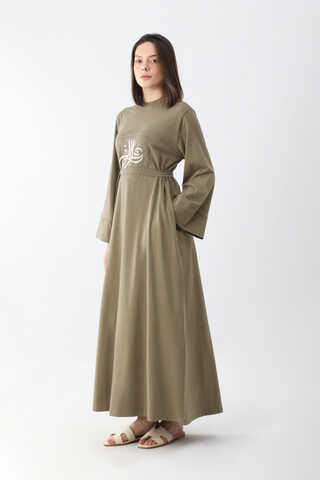 Osmanlı Baskılı Sweat Elbise Haki - 6