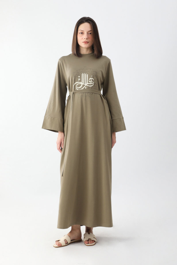 Osmanlı Baskılı Sweat Elbise Haki - 8