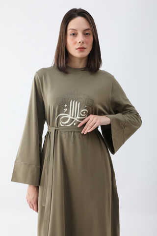 Osmanlı Baskılı Sweat Elbise Haki - 2