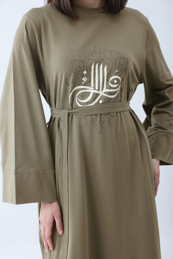 Osmanlı Baskılı Sweat Elbise Haki - 5