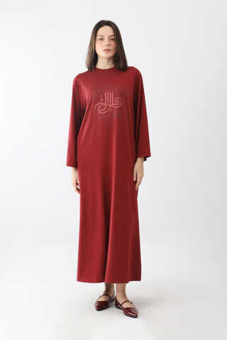 Osmanlı Baskılı Sweat Elbise Kırmızı - 1