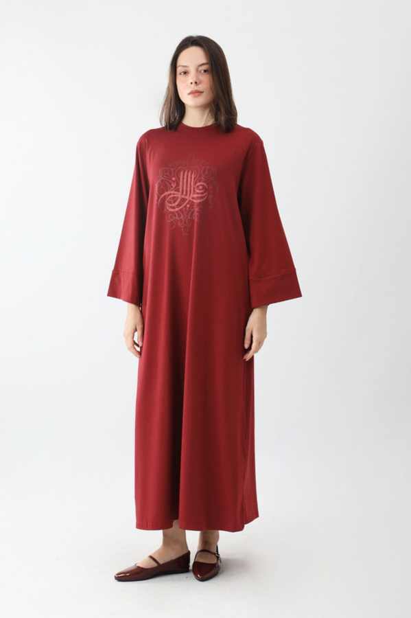 Osmanlı Baskılı Sweat Elbise Kırmızı - 2